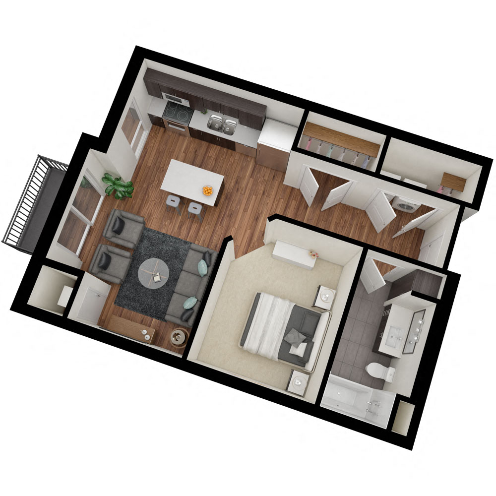 Floor plan for studio, 1 bath, 588 sqft